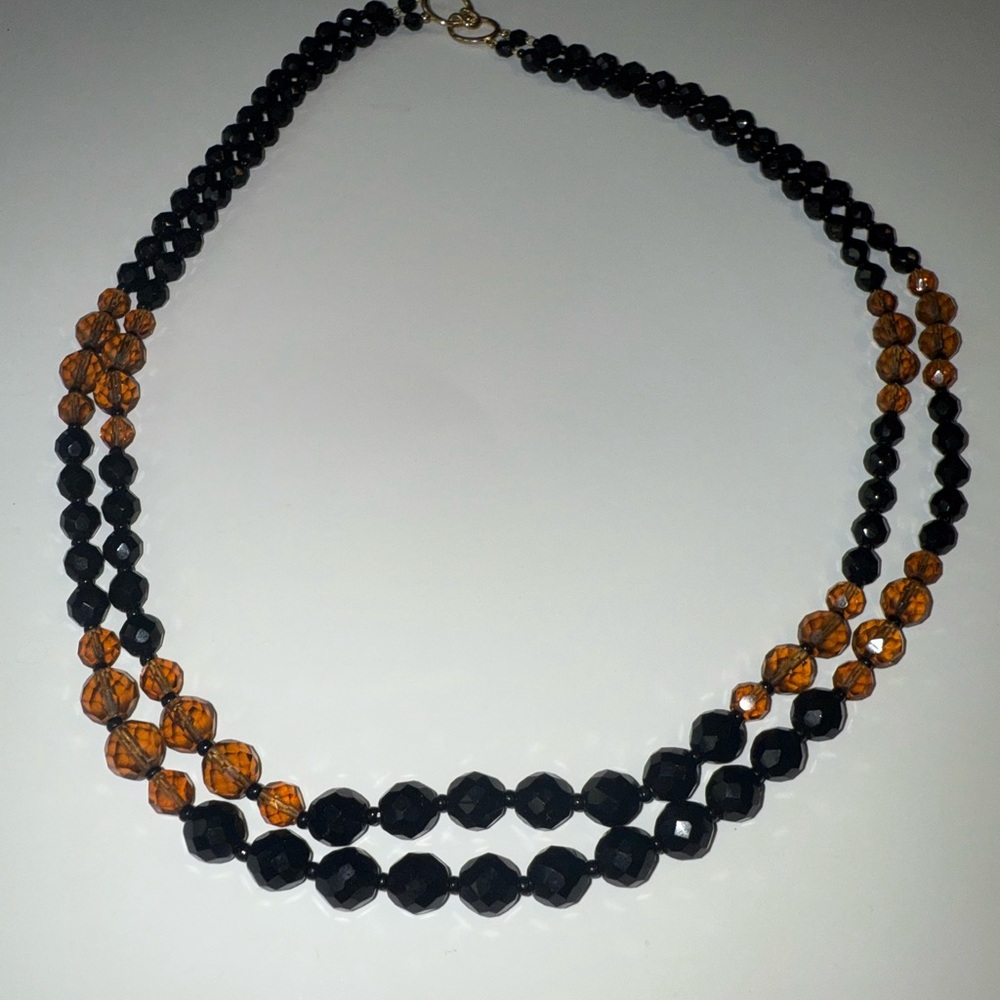 Elegant Black and Amber Beaded Necklace